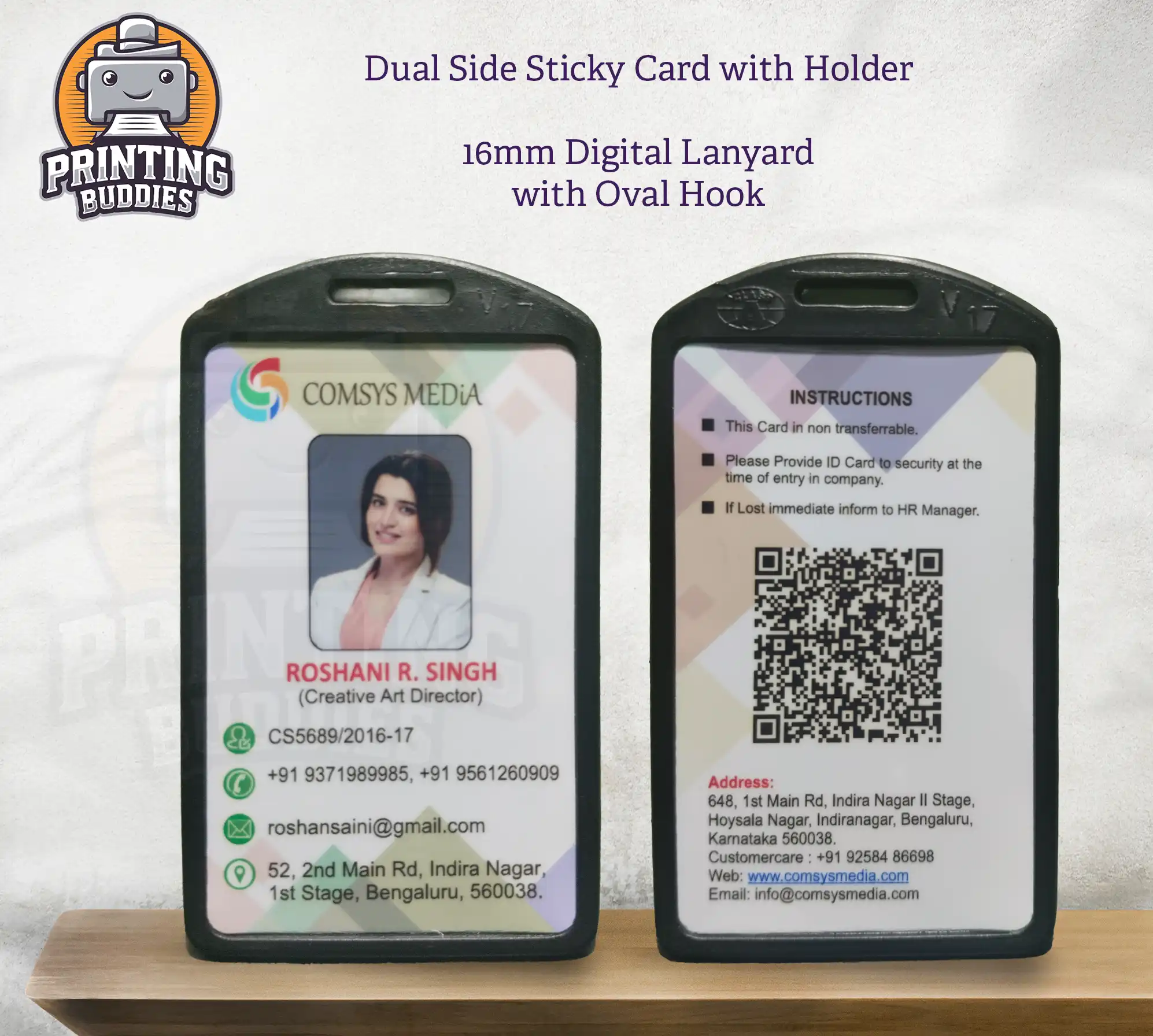 Dual Side Sticky Card with Holder - ID Card Holder | Printing Buddies Nagpur